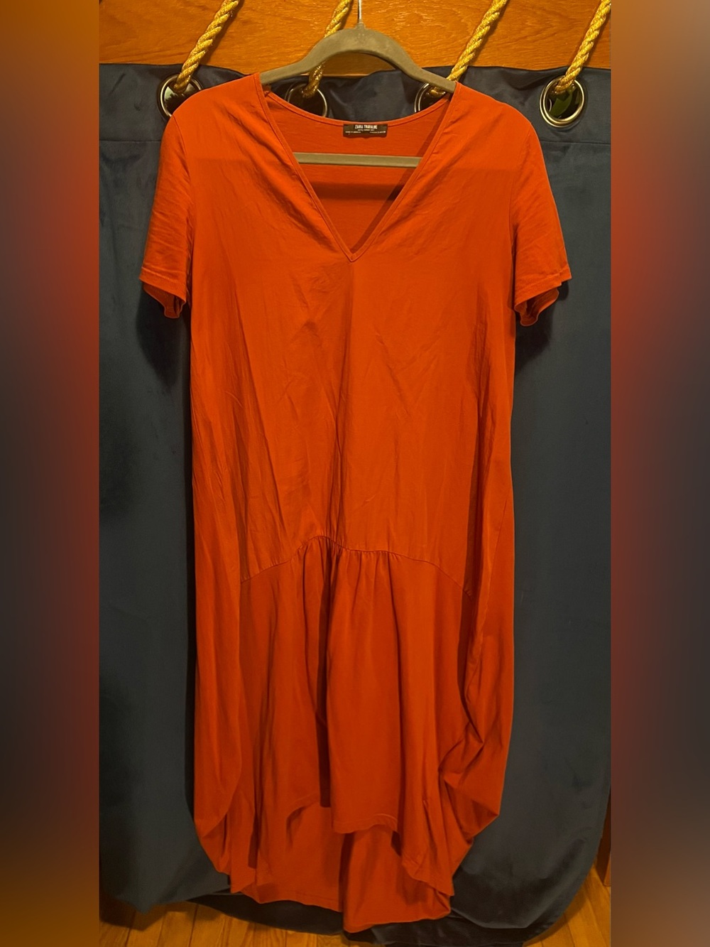 Zara Orange V-Neck Short Sleeve Dress